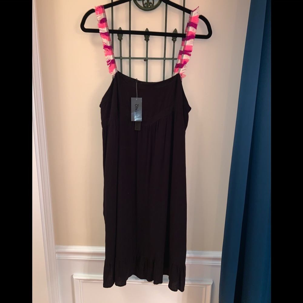 Resort wear dress.  Black w bright fringe straps